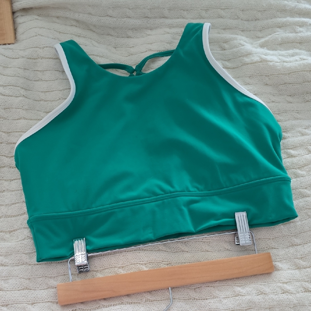 Green Sports Bra with White Trim